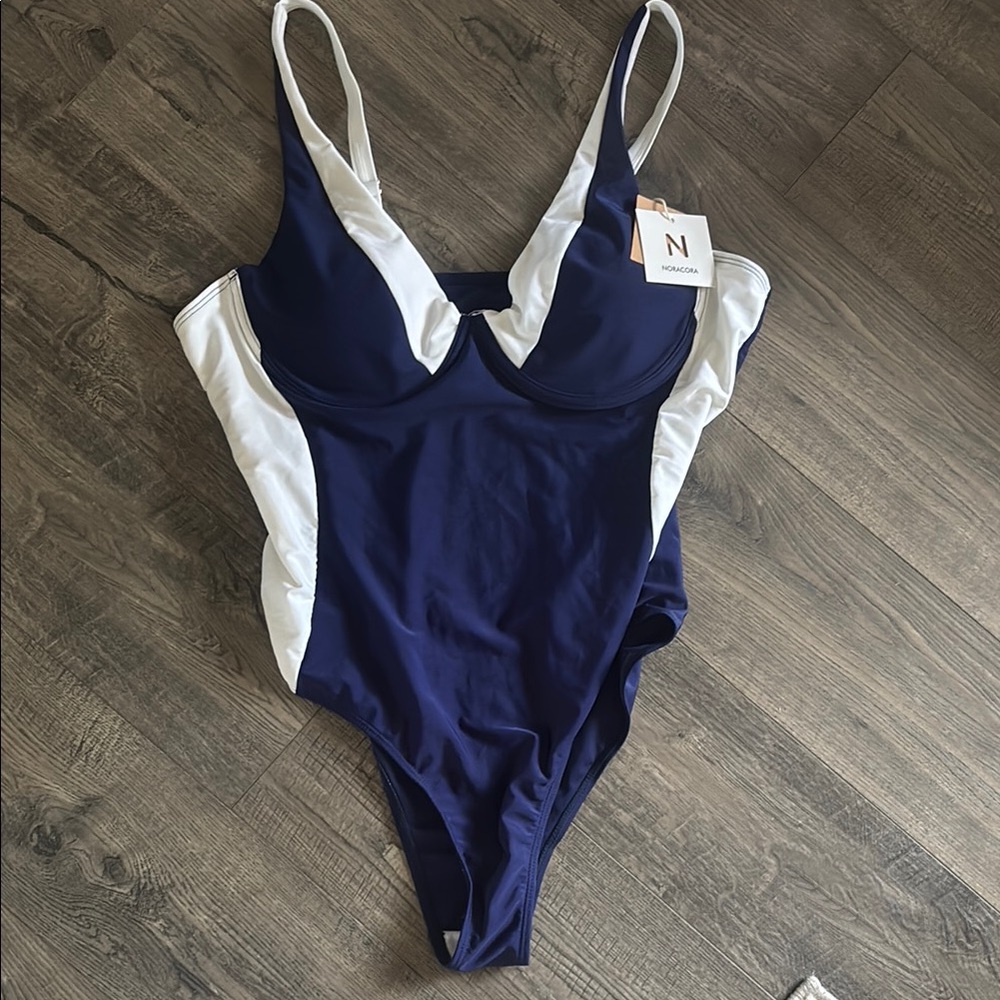 NoraCora 2XL navy and white one piece swimsuit